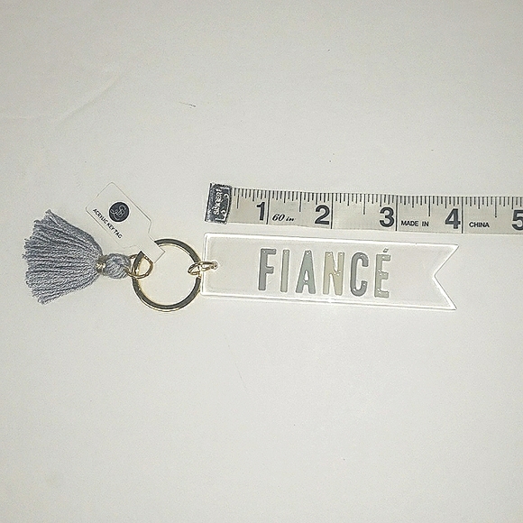 Fiance Acrylic Dovetail Cut Blue Gray Tassle Engagement Keepsake Keychain NWT - Picture 10 of 12